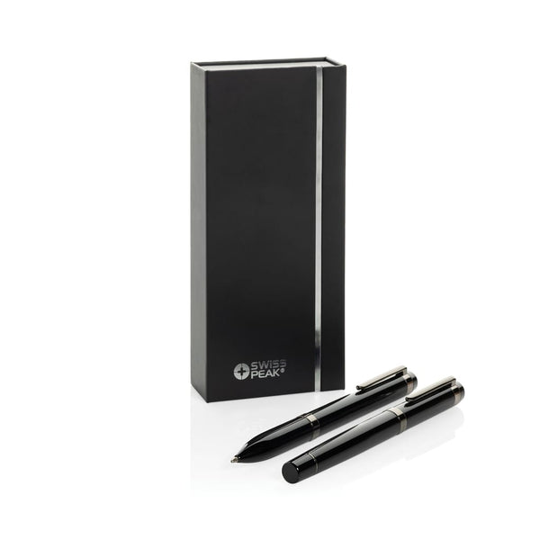 Set di penne di lusso Swiss Peak OSLO in rAcciaio nero - personalizzabile con logo