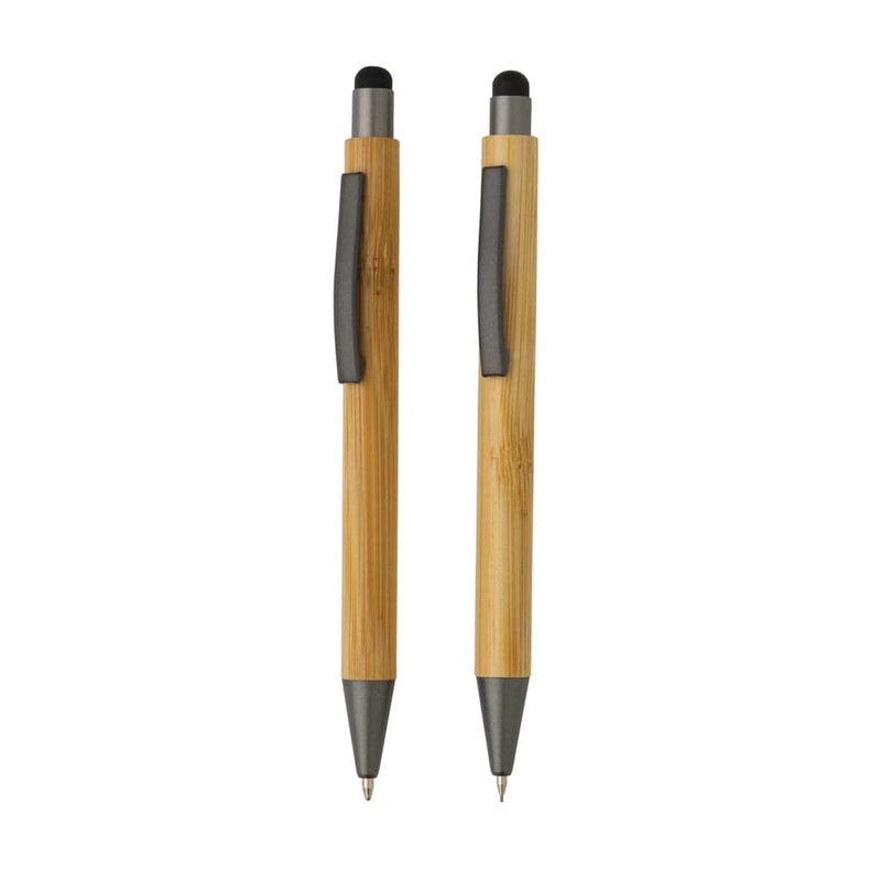 Set di penne in scatola di bambù marrone - personalizzabile con logo