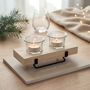 Set di portacandele con supporto natural - personalizzabile con logo