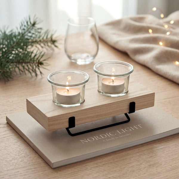 Set di portacandele con supporto natural - personalizzabile con logo