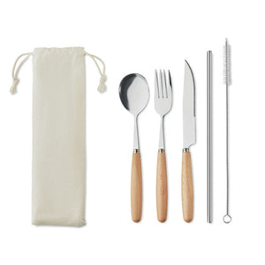 Set di posate in acciaio inox beige - personalizzabile con logo