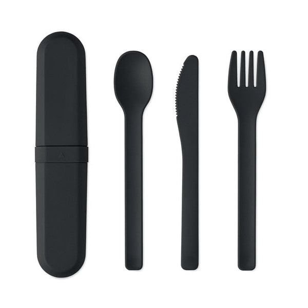 Set di posate in PLA Nero - personalizzabile con logo