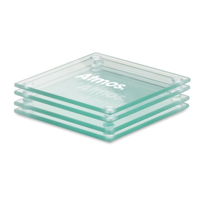 Set di sottobicchieri in vetro riciclato trasparente - personalizzabile con logo