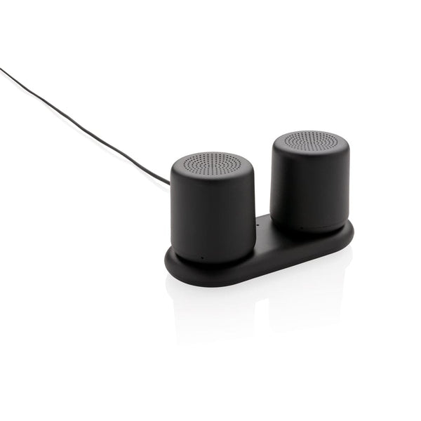 Set di speaker con doppia ricarica a induzione nero - personalizzabile con logo