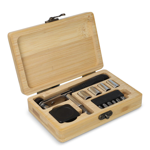 Set di utensili da 13 pezzi in scatola di bambù FSC natural - personalizzabile con logo