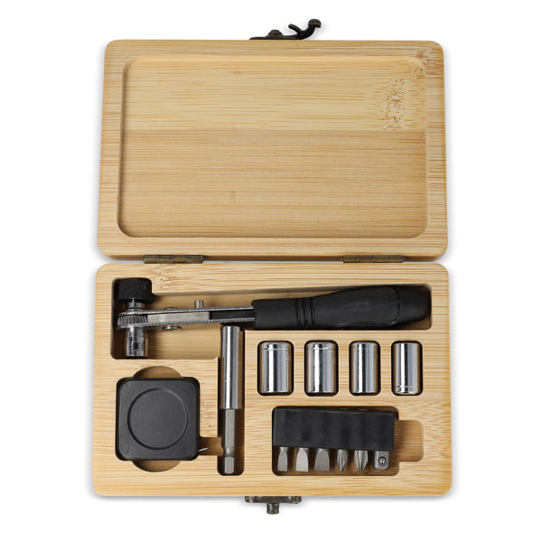 Set di utensili da 13 pezzi in scatola di bambù FSC natural - personalizzabile con logo