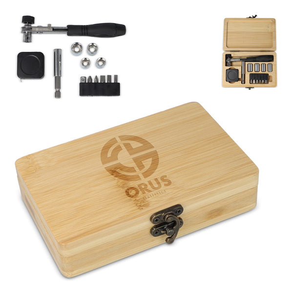 Set di utensili da 13 pezzi in scatola di bambù FSC natural - personalizzabile con logo