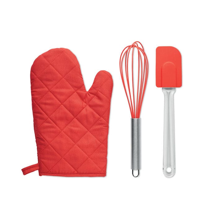 Set di utensili da forno rosso - personalizzabile con logo
