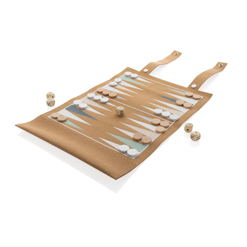 Set gioco pieghevole in sughero dama e backgammon Britton marrone - personalizzabile con logo