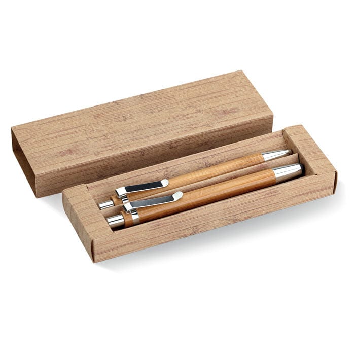 Set penna e matita in bambu beige - personalizzabile con logo