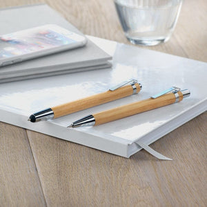 Set penna e matita in bambu beige - personalizzabile con logo