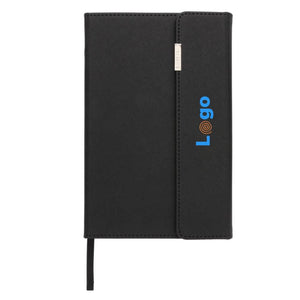 Set penna e taccuino A5 Swiss Peak Deluxe nero - personalizzabile con logo