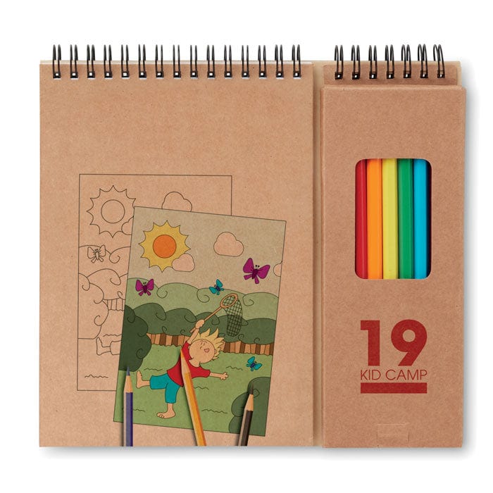 Set per colorare con quaderno beige - personalizzabile con logo