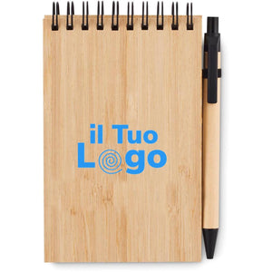 Set quaderno A6 in bamboo Nero - personalizzabile con logo