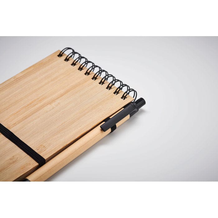 Set quaderno A6 in bamboo Nero - personalizzabile con logo