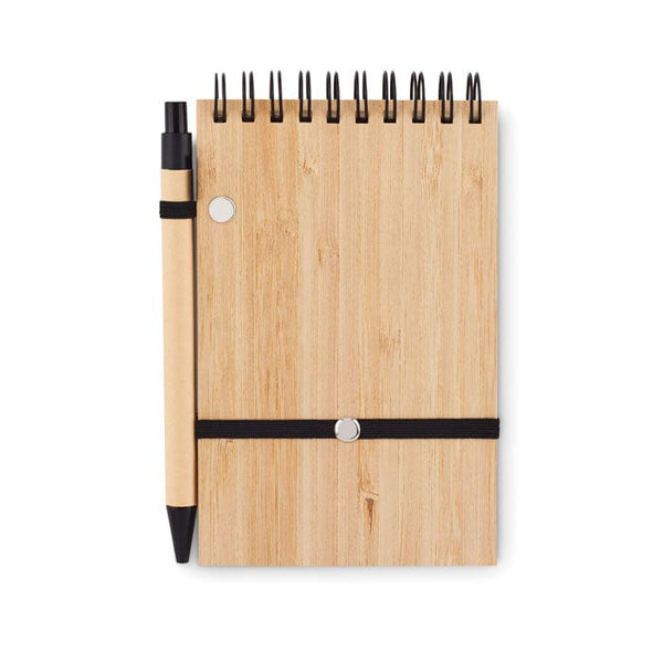 Set quaderno A6 in bamboo Nero - personalizzabile con logo