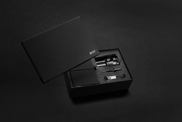 Set regalo business deluxe kit con bicchiere RCS nero - personalizzabile con logo