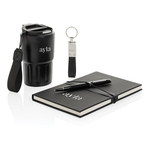 Set regalo business deluxe kit con bicchiere RCS nero - personalizzabile con logo