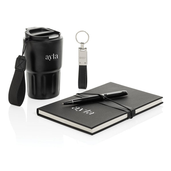 Set regalo business deluxe kit con bicchiere RCS nero - personalizzabile con logo