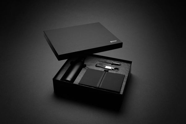 Set regalo business deluxe kit con bottiglia RCS nero - personalizzabile con logo