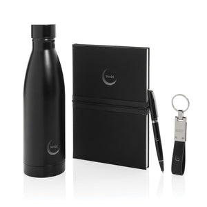 Set regalo business deluxe kit con bottiglia RCS nero - personalizzabile con logo