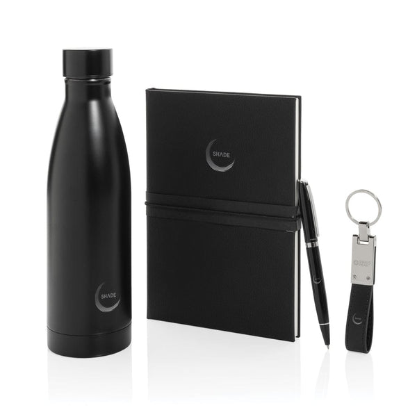 Set regalo business deluxe kit con bottiglia RCS nero - personalizzabile con logo