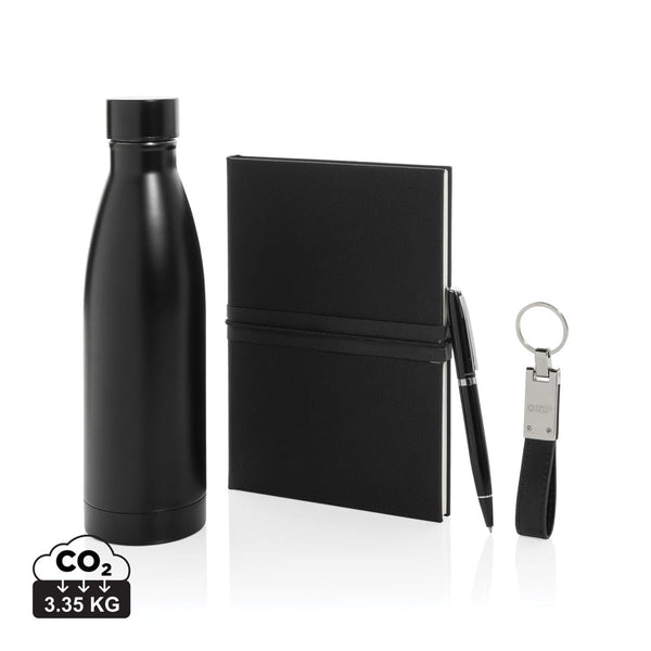 Set regalo business deluxe kit con bottiglia RCS nero - personalizzabile con logo