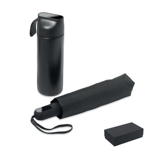 Set regalo da 2 pezzi borraccia e ombrello Nero - personalizzabile con logo