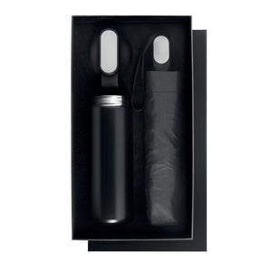 Set regalo da 2 pezzi borraccia e ombrello Nero - personalizzabile con logo