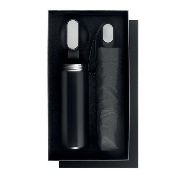 Set regalo da 2 pezzi borraccia e ombrello Nero - personalizzabile con logo