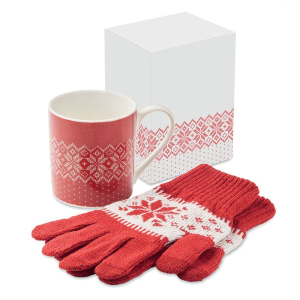 Set regalo natalzio con guanti e tazza Rosso - personalizzabile con logo