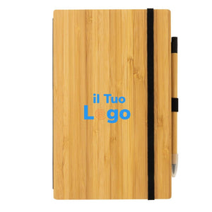 Set taccuino e penna infinity in bambù marrone - personalizzabile con logo