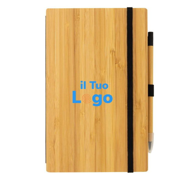 Set taccuino e penna infinity in bambù marrone - personalizzabile con logo