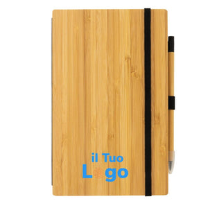 Set taccuino e penna infinity in bambù marrone - personalizzabile con logo