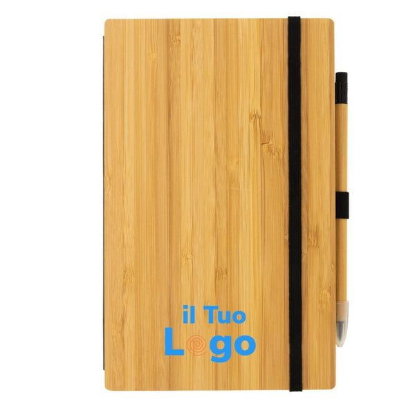 Set taccuino e penna infinity in bambù marrone - personalizzabile con logo