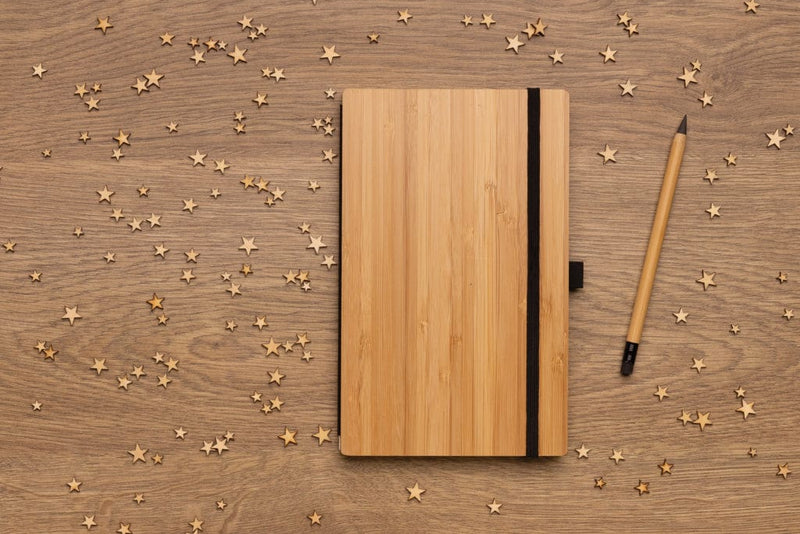 Set taccuino e penna infinity in bambù marrone - personalizzabile con logo