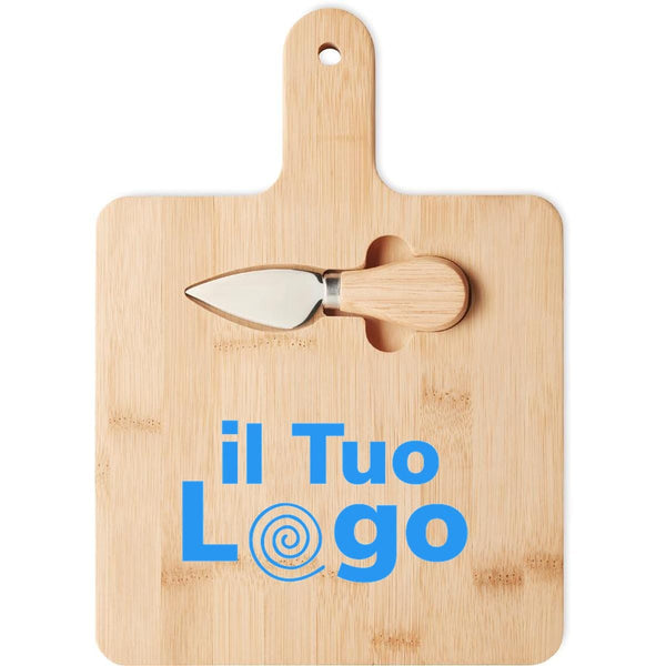 Set tagliere da formaggio con manico beige - personalizzabile con logo