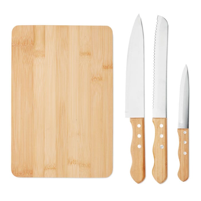 Set tagliere e coltelli beige - personalizzabile con logo