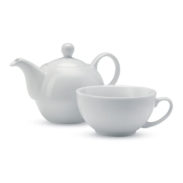 Set tè teiera e tazza bianco - personalizzabile con logo