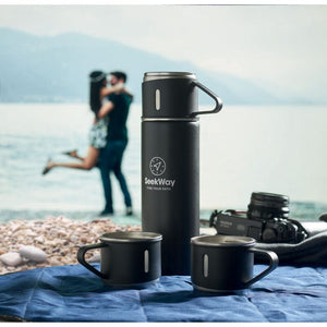 Set thermos e tazze Nero - personalizzabile con logo