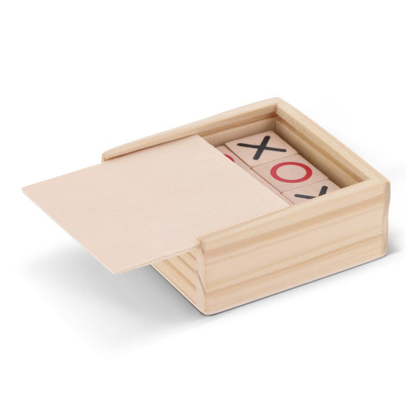 Set Tic Tac Toe in scatola di legno beige - personalizzabile con logo