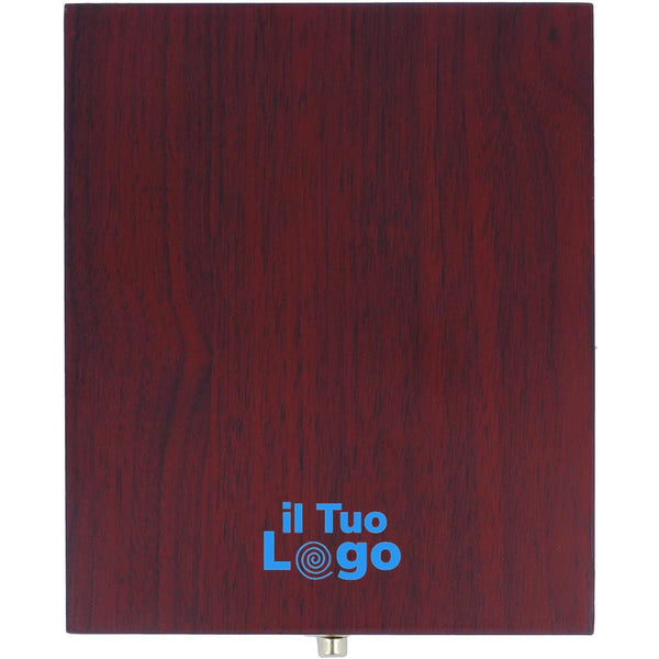 Set vino 4 pezzi scatola in legno color argento - personalizzabile con logo