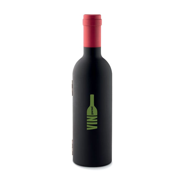 Set vino in box di bottiglia Nero - personalizzabile con logo