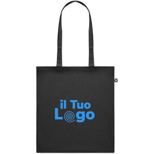 Shopper nera in cotone riciclato - personalizzabile con logo