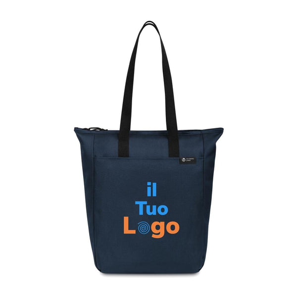Shopper con cerniera Renew in rPET AWARE™ blu navy - personalizzabile con logo