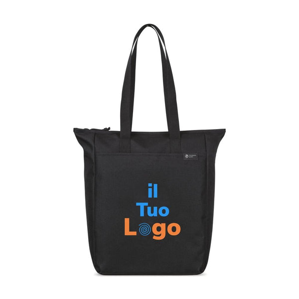 Shopper con cerniera Renew in rPET AWARE™ nero - personalizzabile con logo