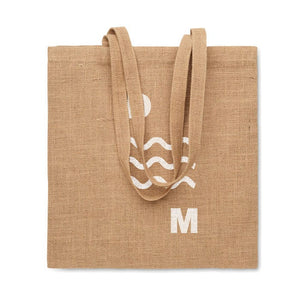 Shopper con manico lungo in juta beige - personalizzabile con logo