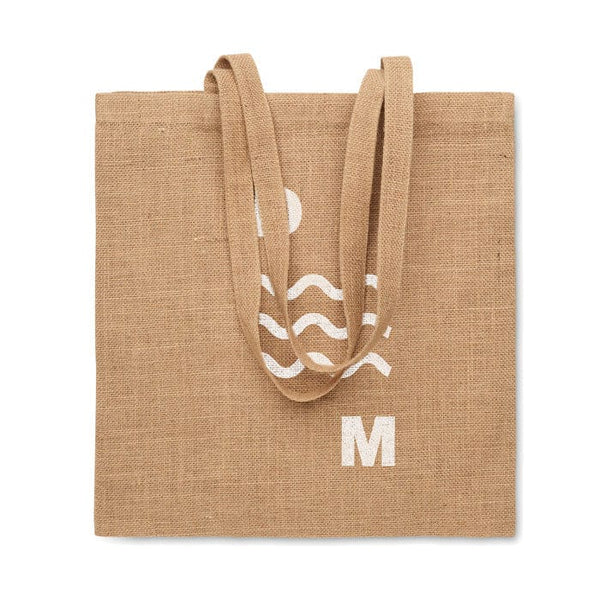 Shopper con manico lungo in juta beige - personalizzabile con logo