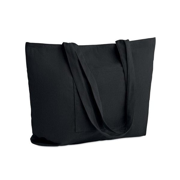 Shopper grande in velluto a coste Nero - personalizzabile con logo