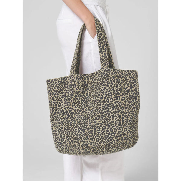 Shopper in canvas con stampa leopardata nero - personalizzabile con logo